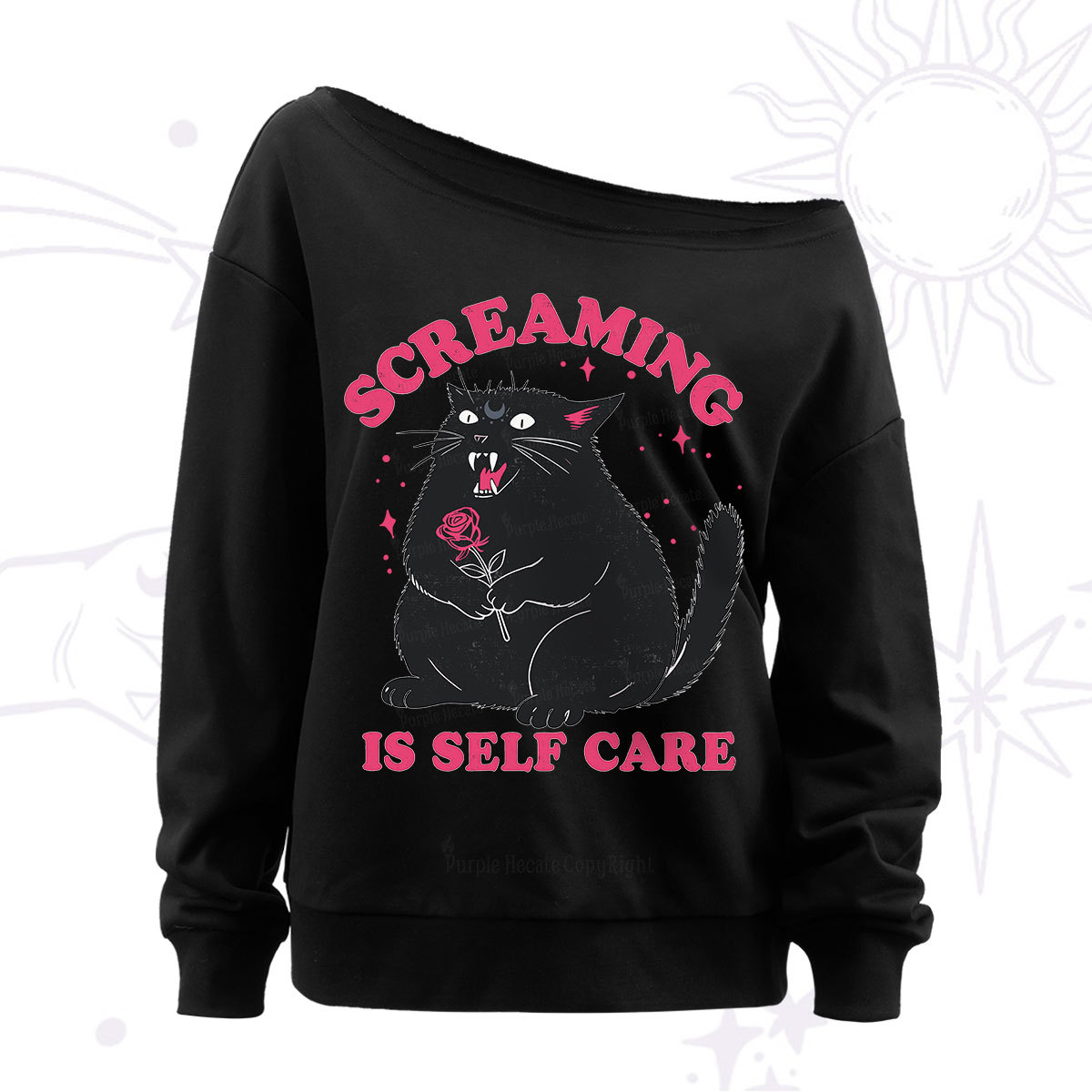 Purplehecate Funny Cat Screaming Is Self Care Off The Shoulder Sweat