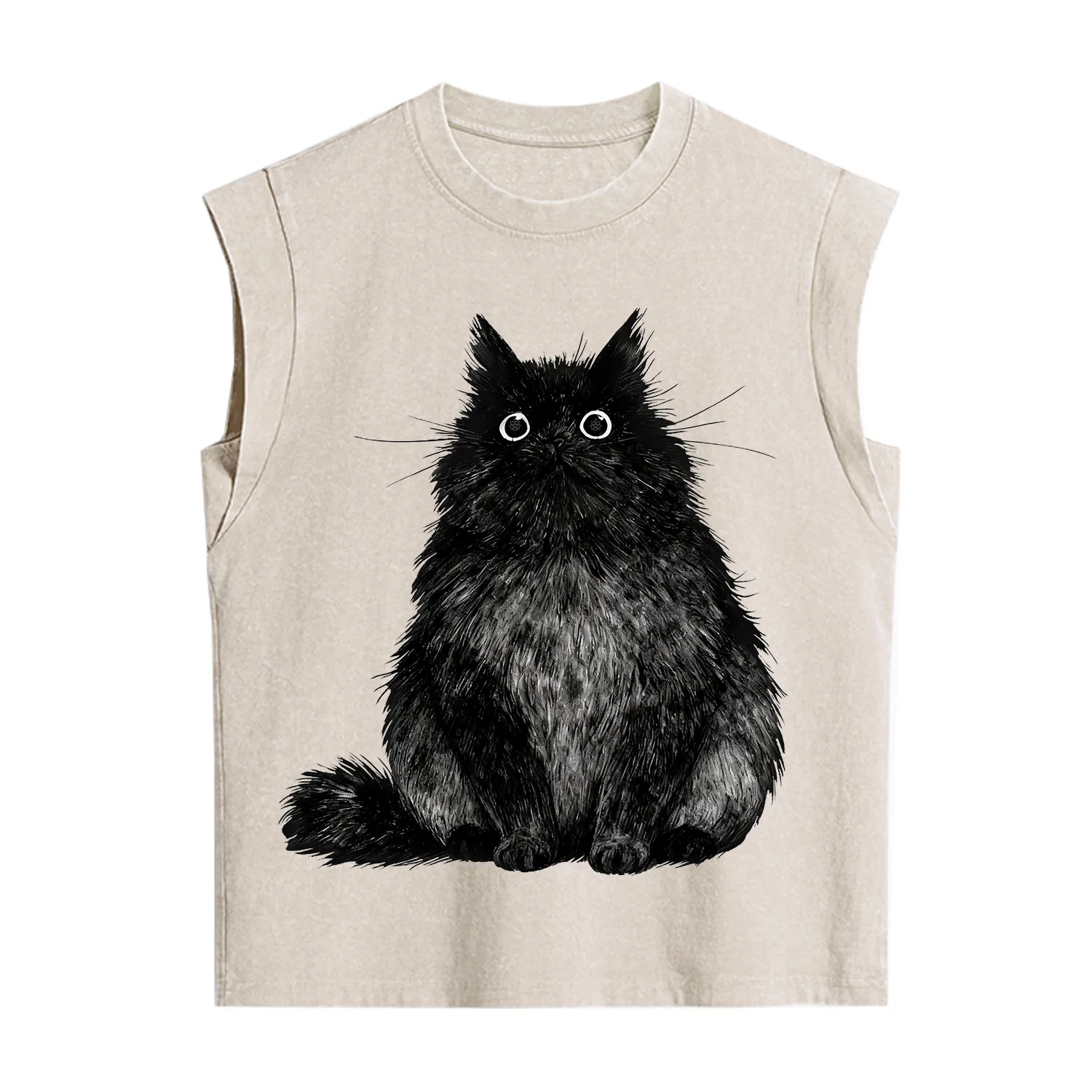 Purplehecate Cute Black Fluffy Cat Vintage Washed Tank