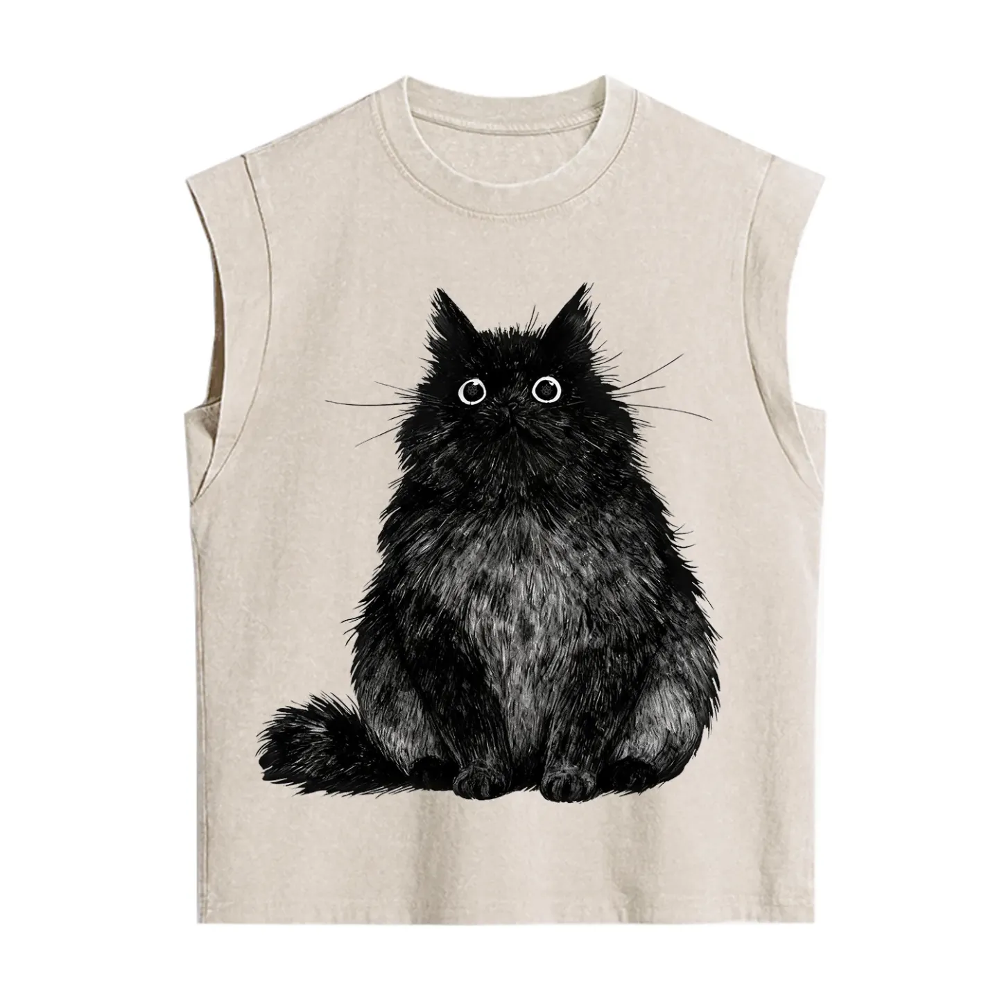 Purplehecate Cute Black Fluffy Cat Vintage Washed Tank