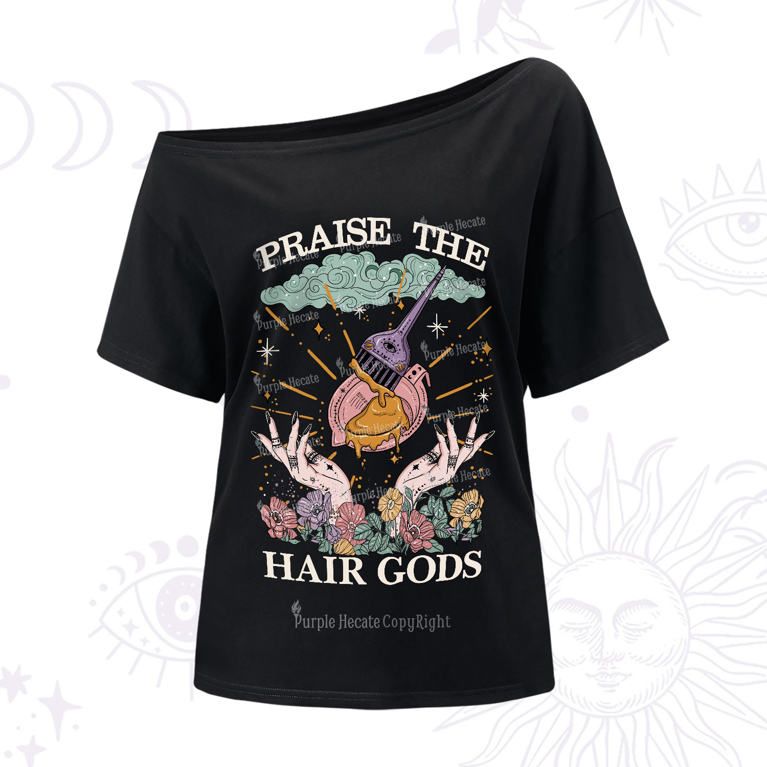 Purplehecate Praise The Hair Gods One-Shoulder T-Shirt