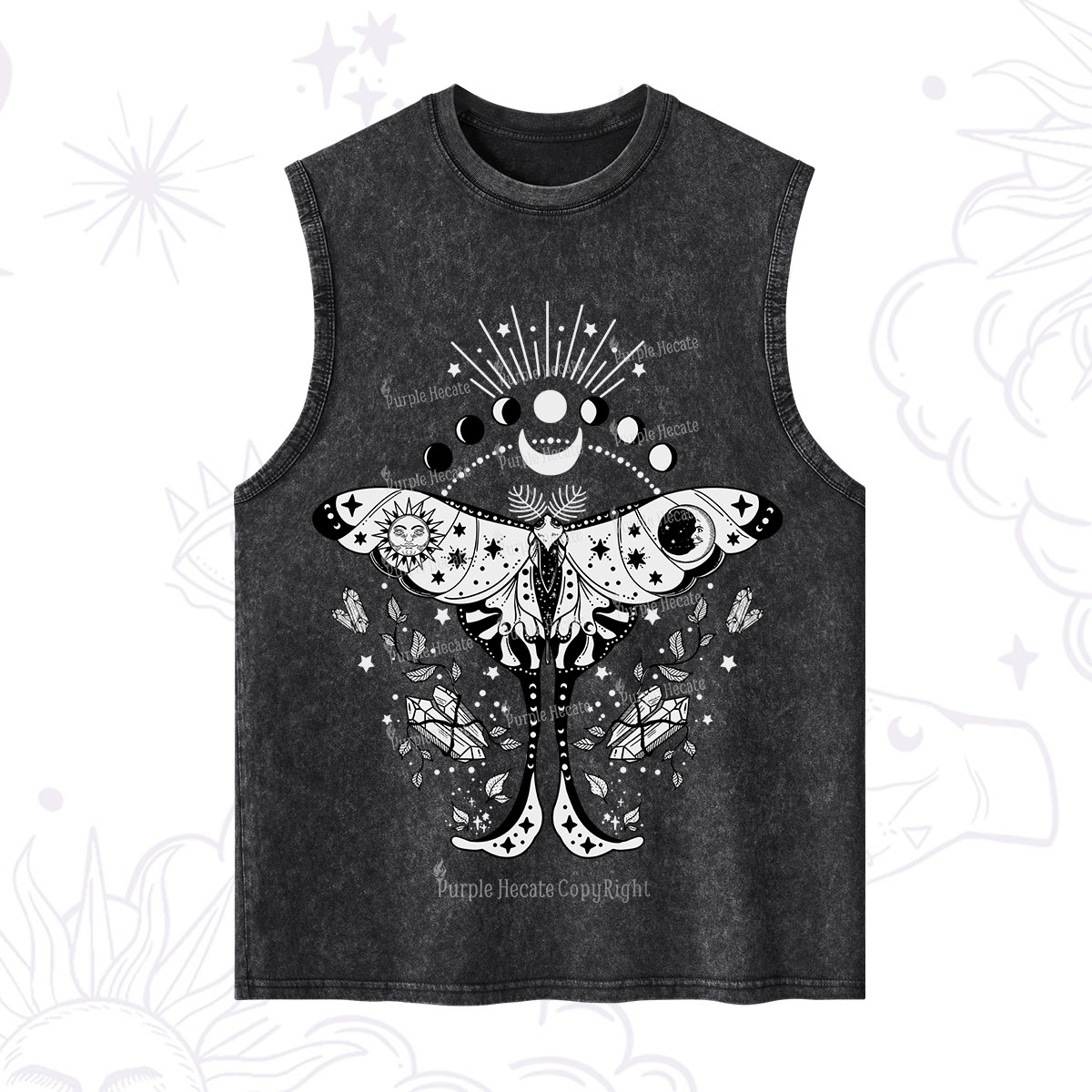 Purplehecate Moonlit Celestial Moth Washed Tank
