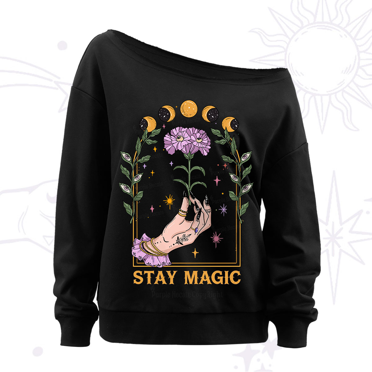 Purplehecate Stay Magic Off The Shoulder Sweatshirt
