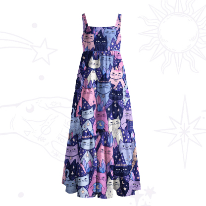 Purplehecate Wizard Kitten Divination Wide Straps Maxi Dress