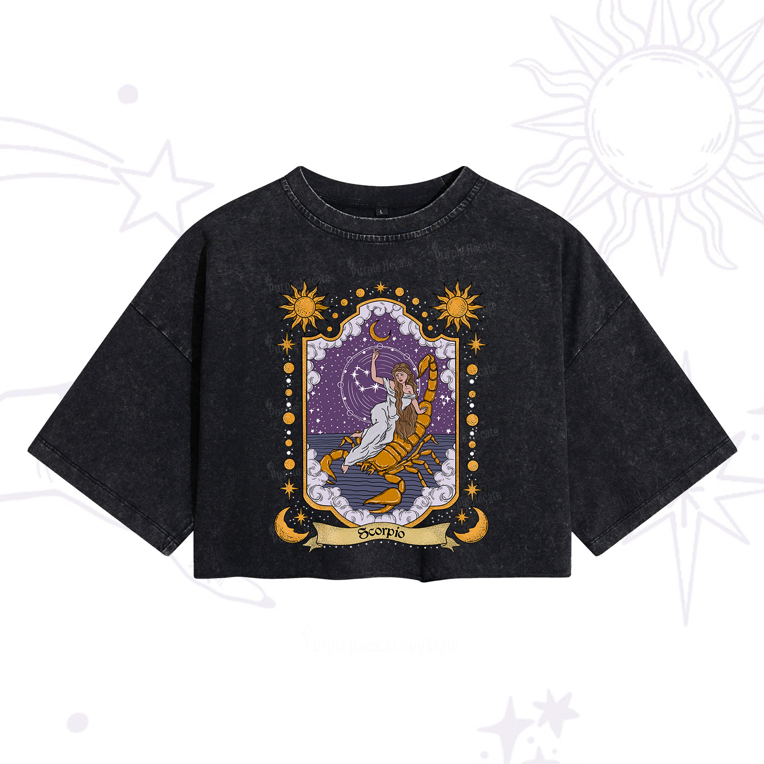 Purplehecate Scorpio Zodiac Washed Cropped T-Shirt