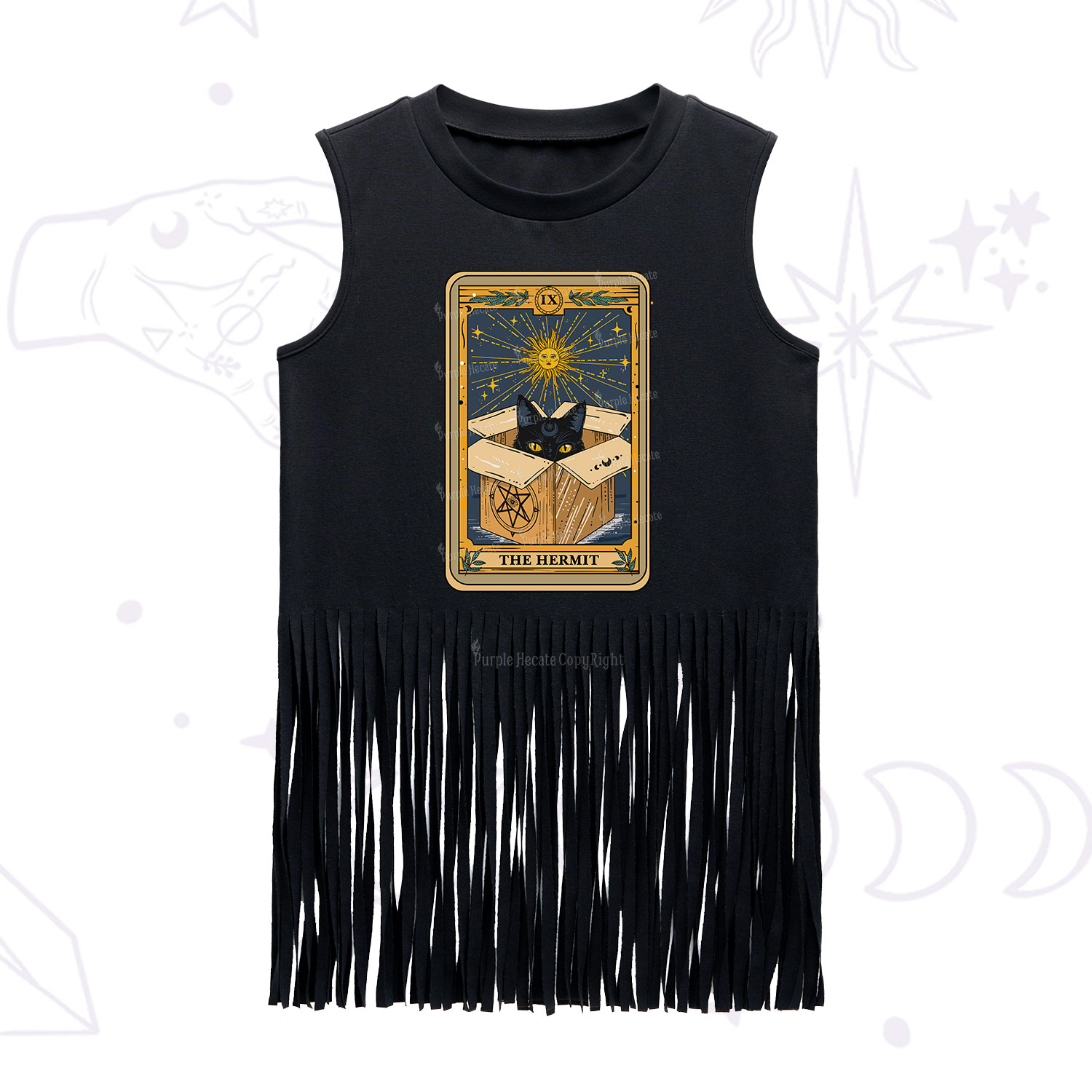Purplehecate The Hermit Cat Tarot Card Fringe Tank Top