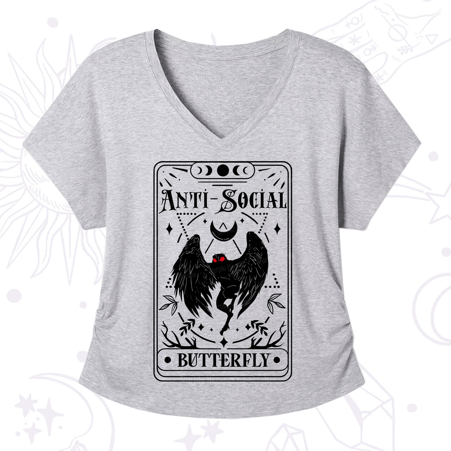 Purplehecate The Antisocial Butterfly Oracle Card V-Neck T-Shirt