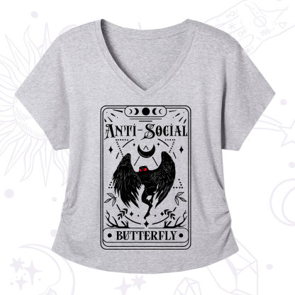 Purplehecate The Antisocial Butterfly Oracle Card V-Neck T-Shirt