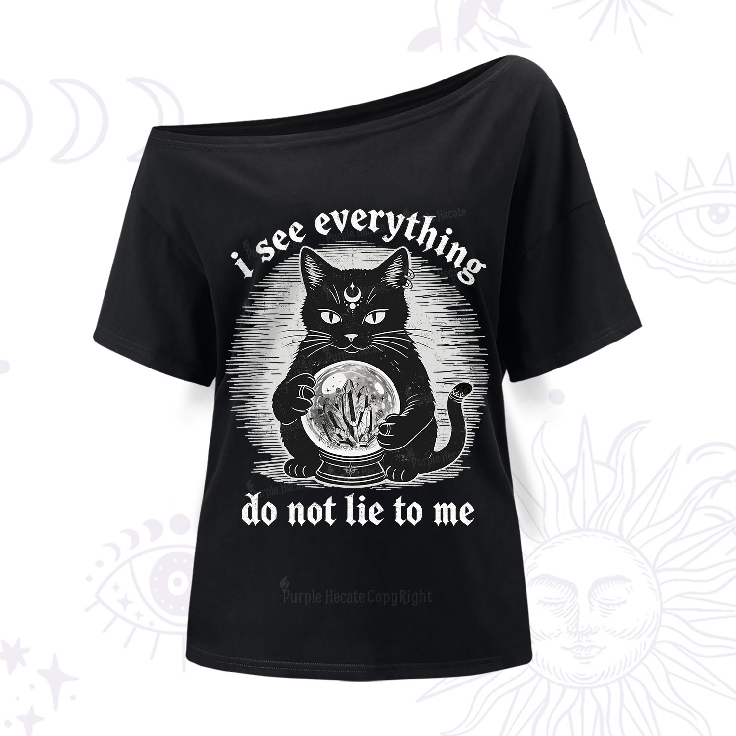 Purplehecate All Seeing Cat One Shoulder T-Shirt