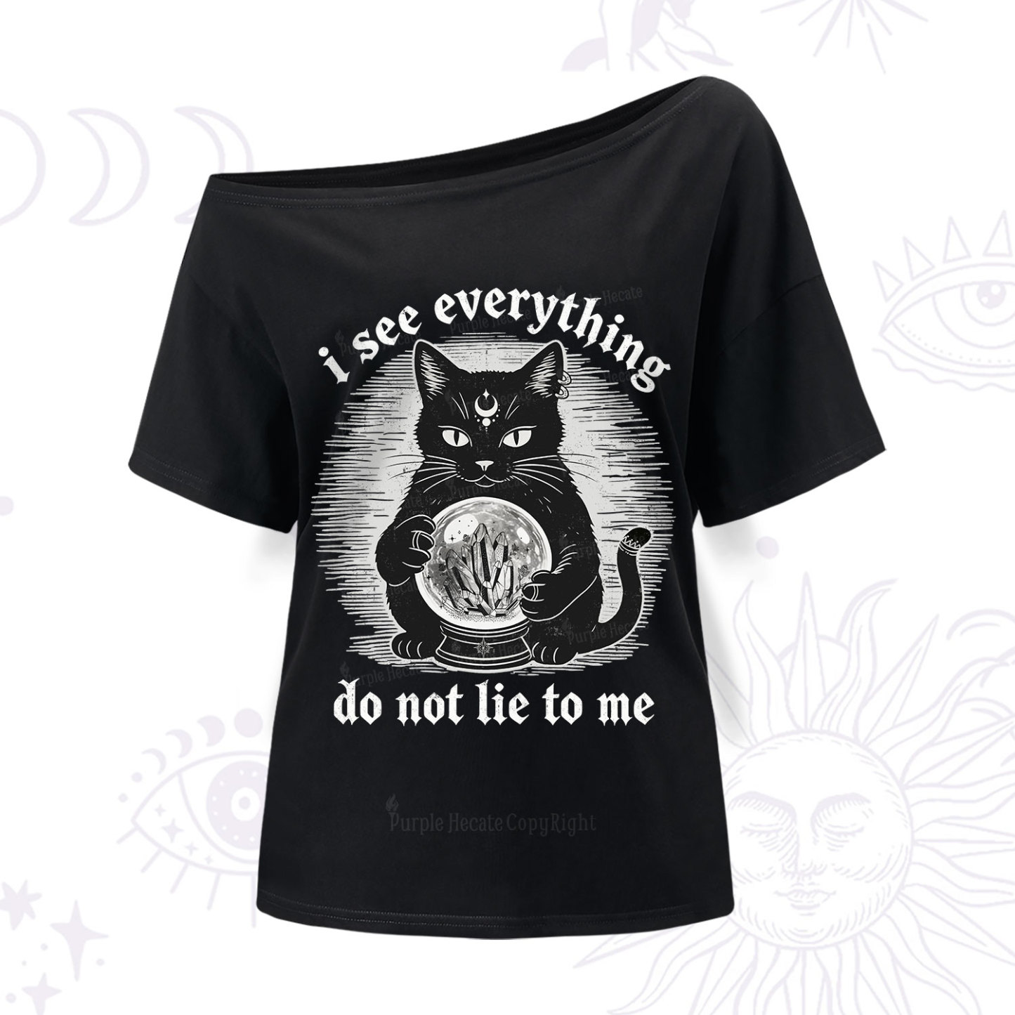 Purplehecate All Seeing Cat One Shoulder T-Shir
