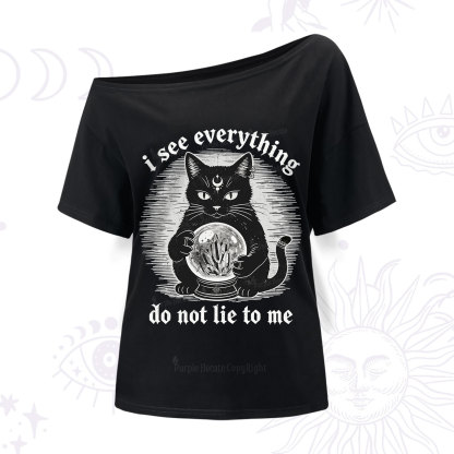 Purplehecate All Seeing Cat One Shoulder T-Shirt