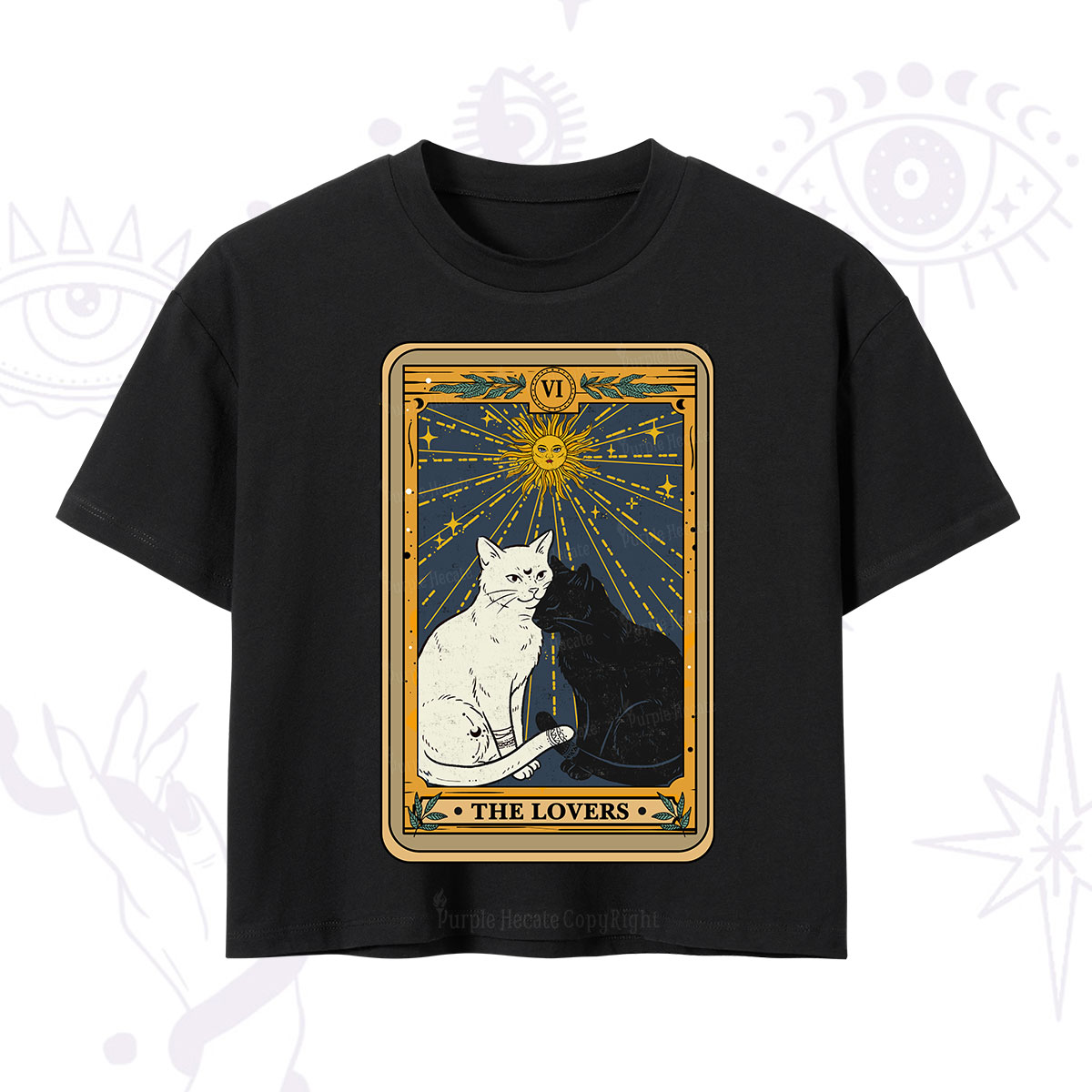 Purplehecate The Lovers Cat Tarot Card Crop T-Shirt