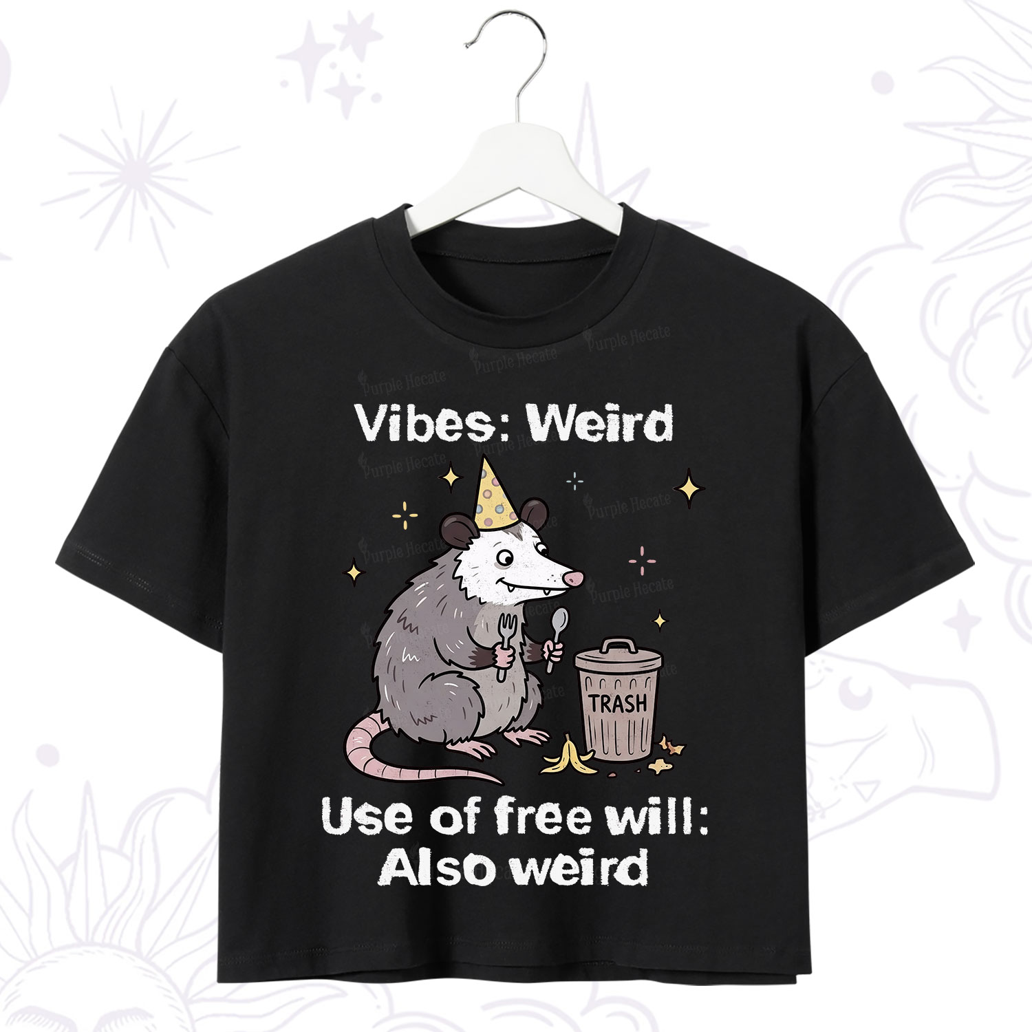Purplehecate Weird Vibes Only Opossum Crop T-Shirt