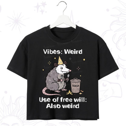Purplehecate Weird Vibes Only Opossum Crop T-Shirt