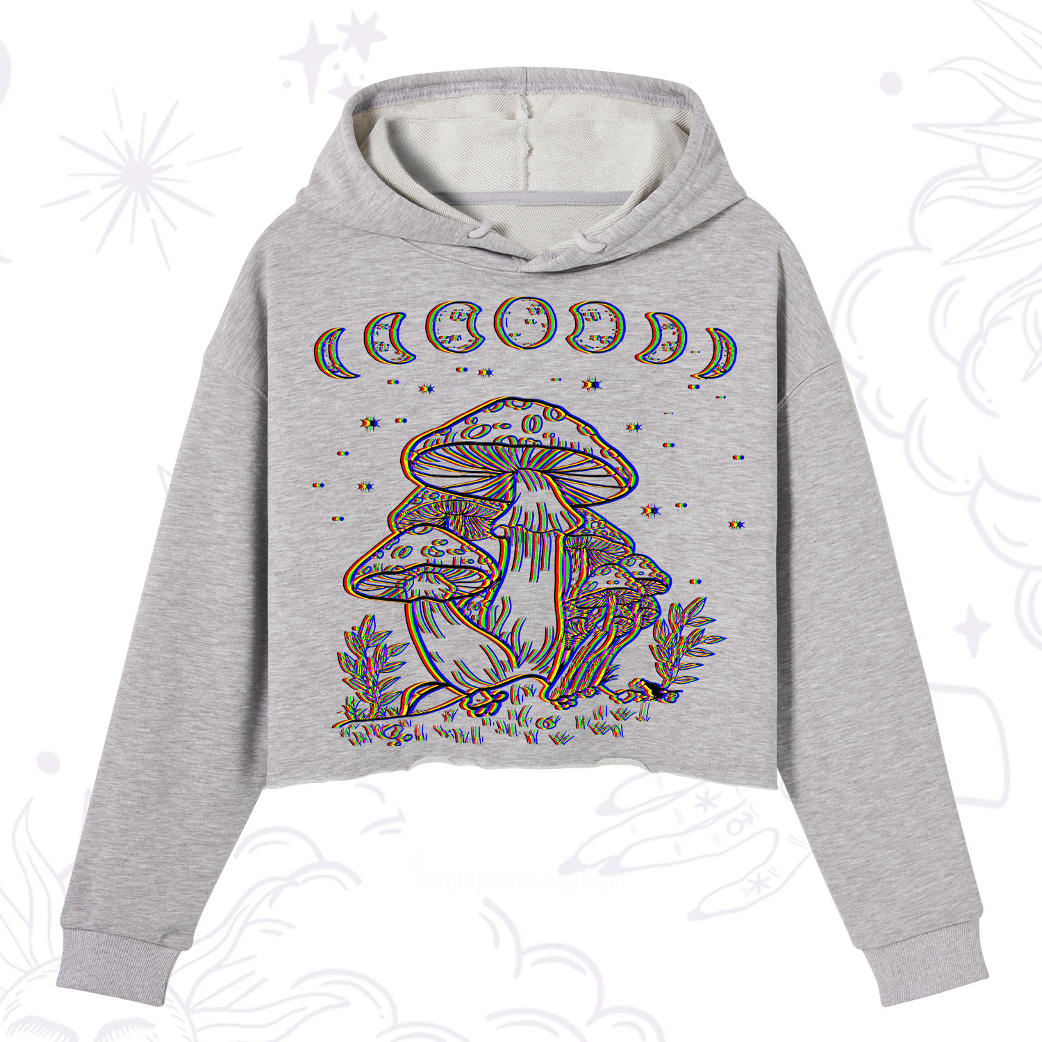 Purplehecate Mushroom and Moon Crop Hoodie