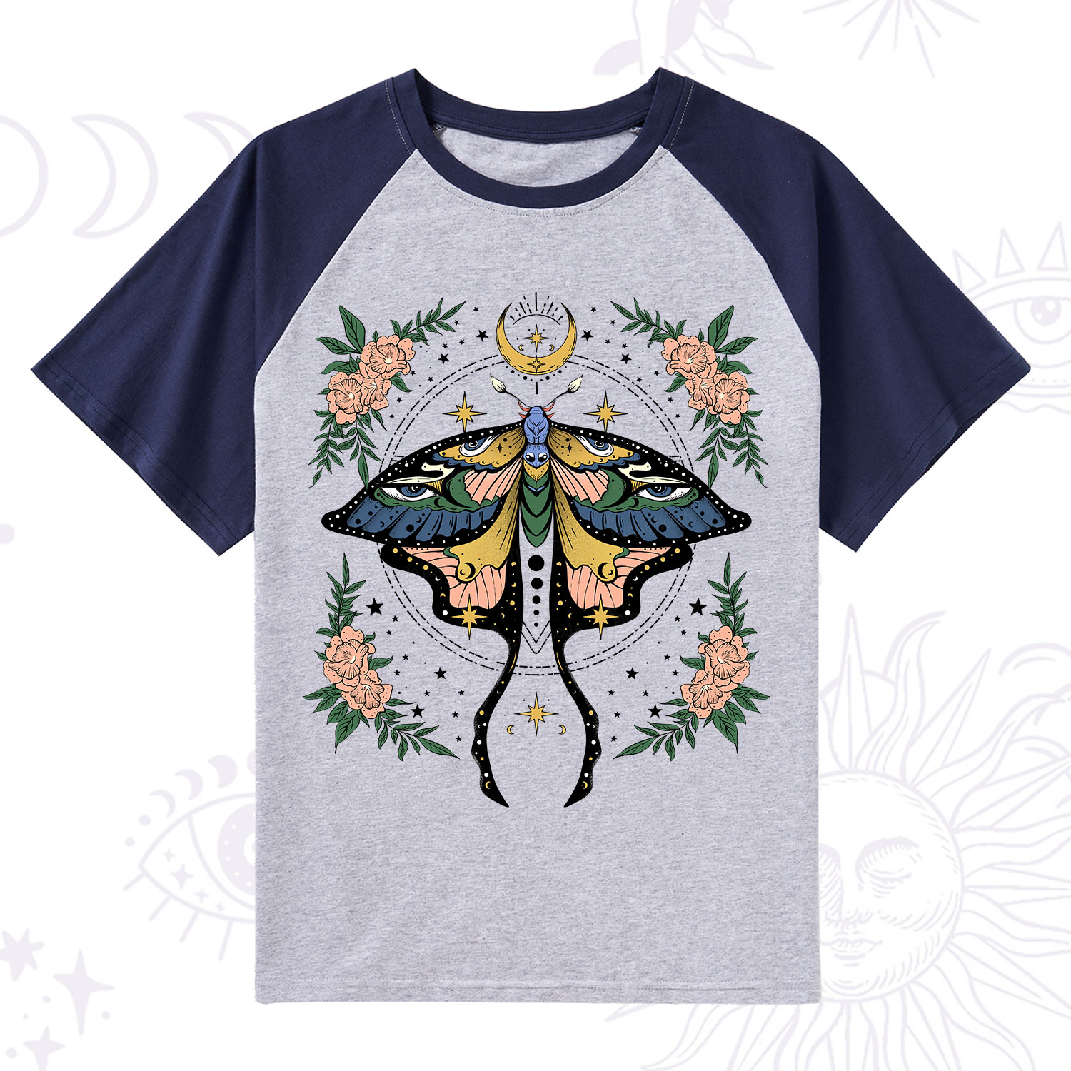 Purplehecate Mystical Moth Raglan Short Sleeve T‑Shirt