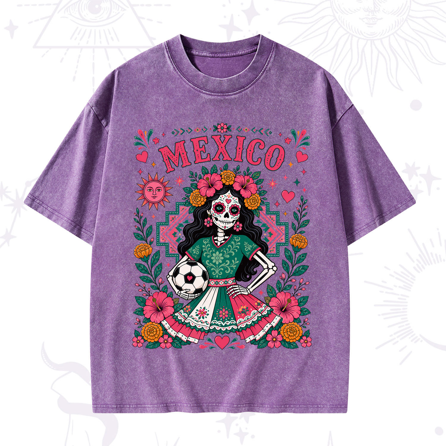 Purplehecate Mexico Day of the Dead Soccer Washed T-Shirt
