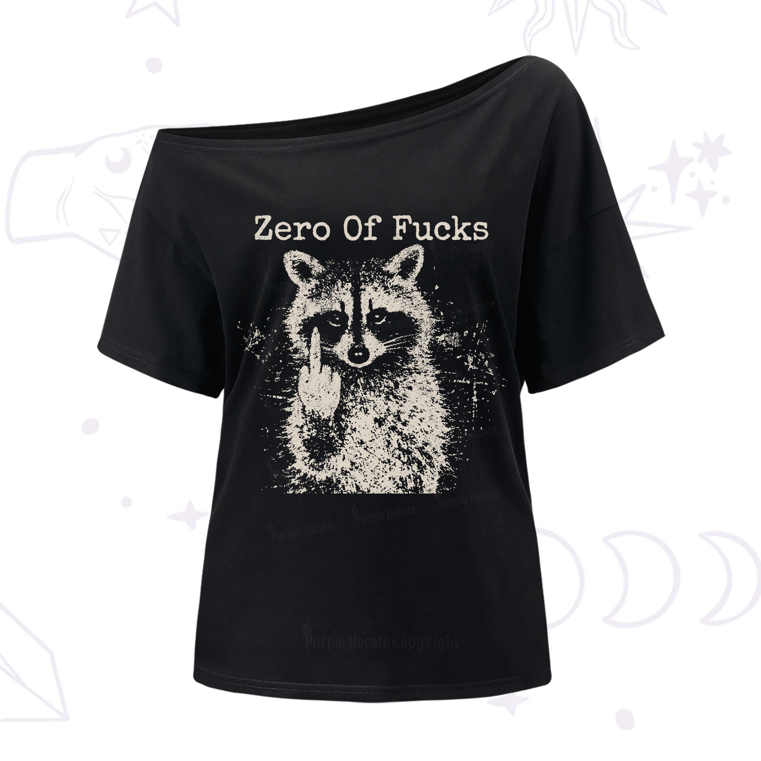 Purplehecate Zero Of Fucks Raccoon One Shoulder T-Shirt