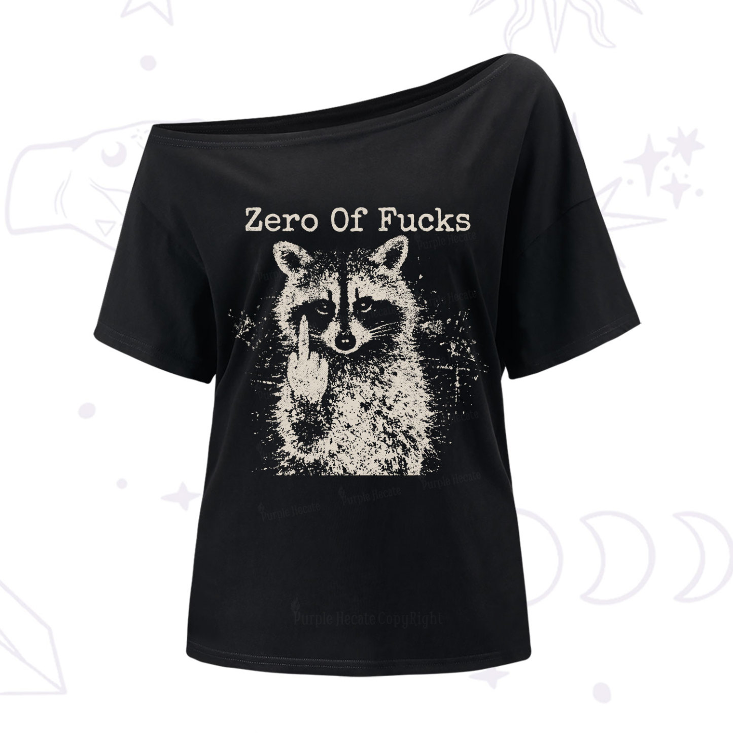 Purplehecate Zero Of Fucks Raccoon One Shoulder T-Shirt