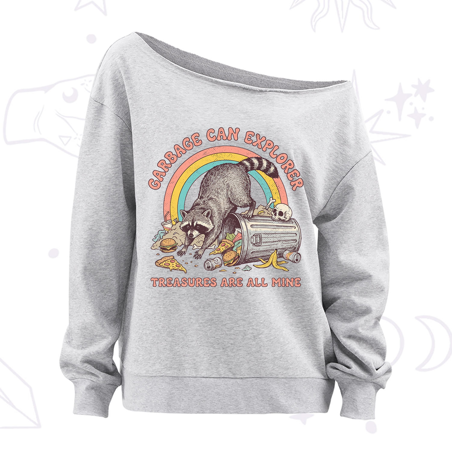 Purplehecate Garbage Can Explorer Raccoon Off The Shoulder Sweatshirt