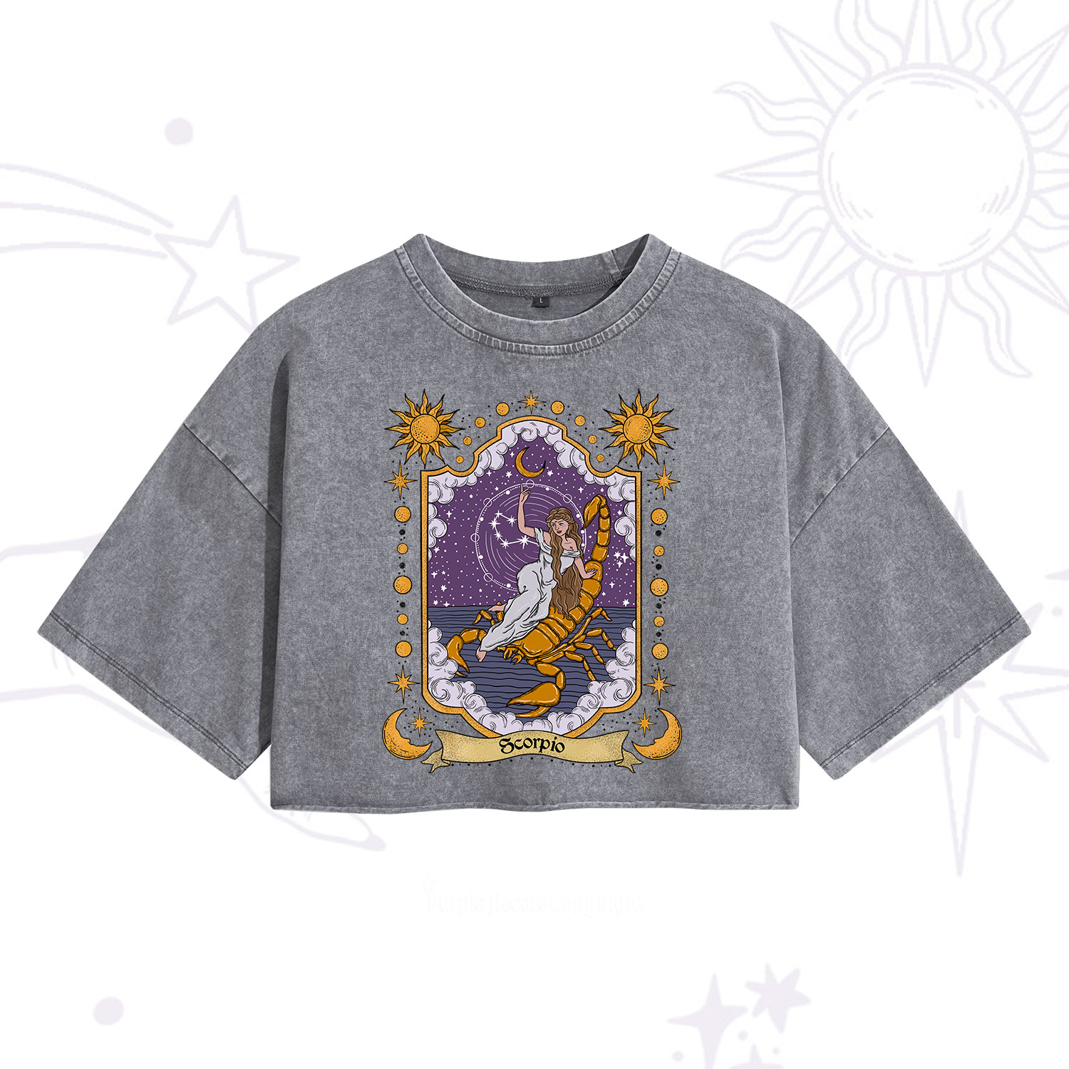 Purplehecate Scorpio Zodiac Washed Cropped T-Shirt