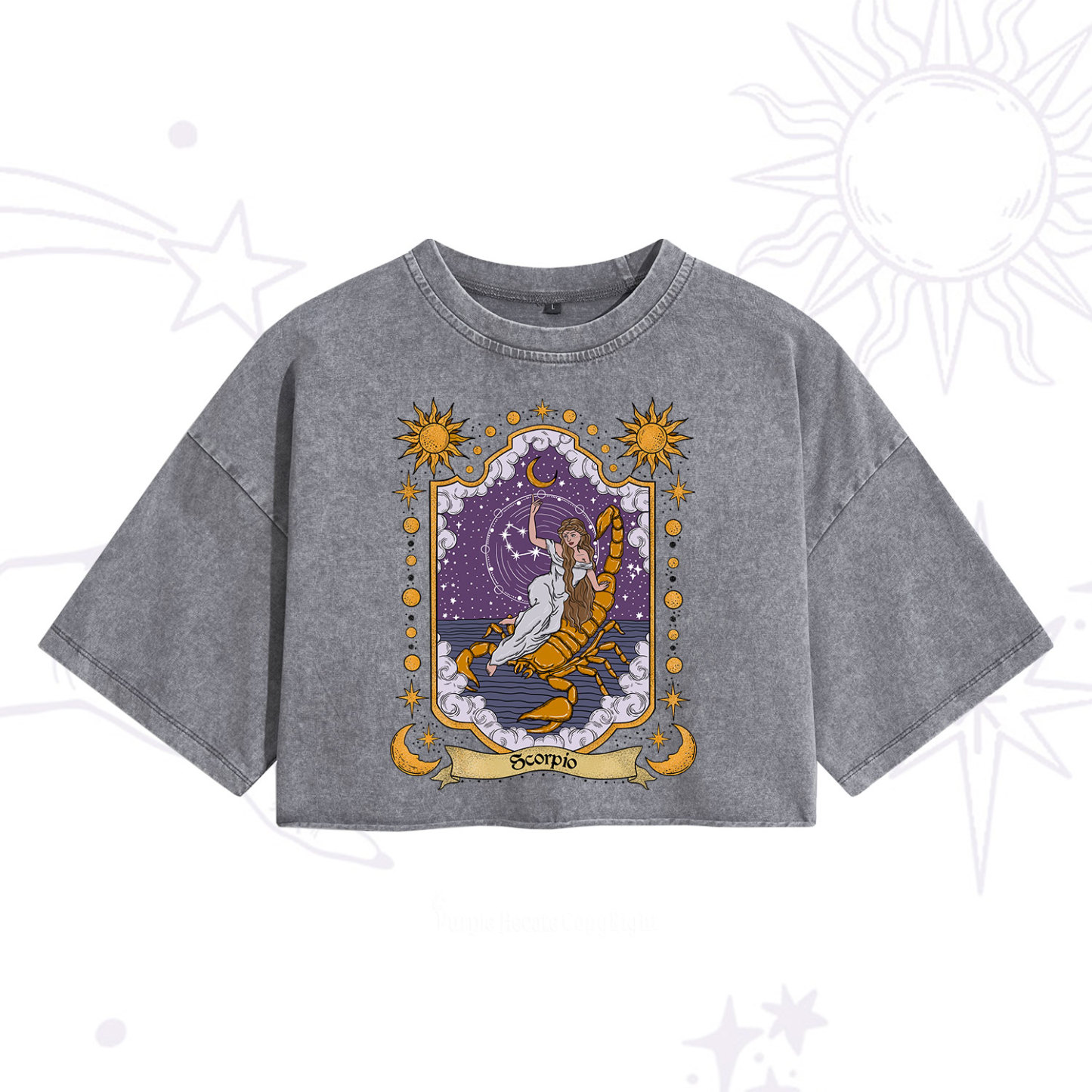 Purplehecate Scorpio Zodiac Washed Cropped T-Shirt
