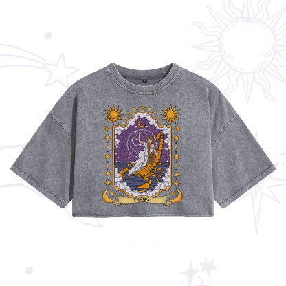 Purplehecate Scorpio Zodiac Washed Cropped T-Shirt