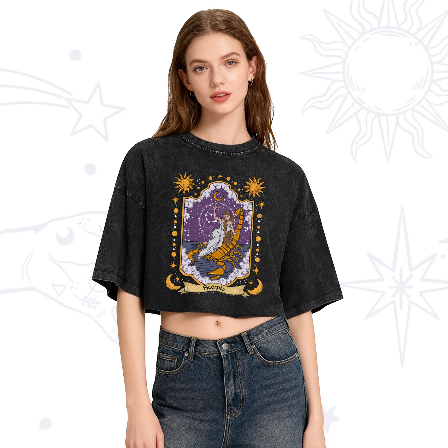 Purplehecate Scorpio Zodiac Washed Cropped T-Shirt