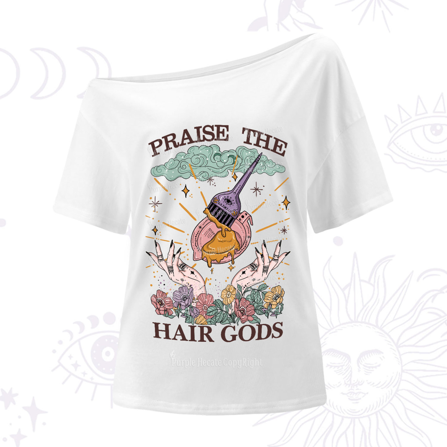 Purplehecate Praise The Hair Gods One-Shoulder T-Shirt