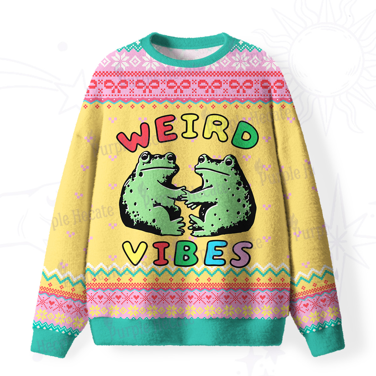 Purplehecate Weird Frog Vibes Fuzzy Ugly Sweatshirt