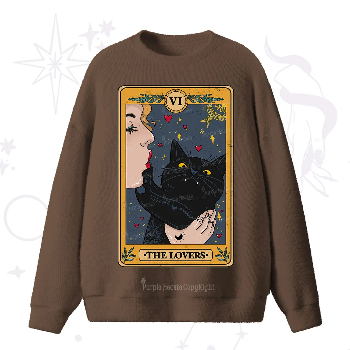 Purplehecate The Lovers Cat Tarot Fuzzy Ugly Sweater