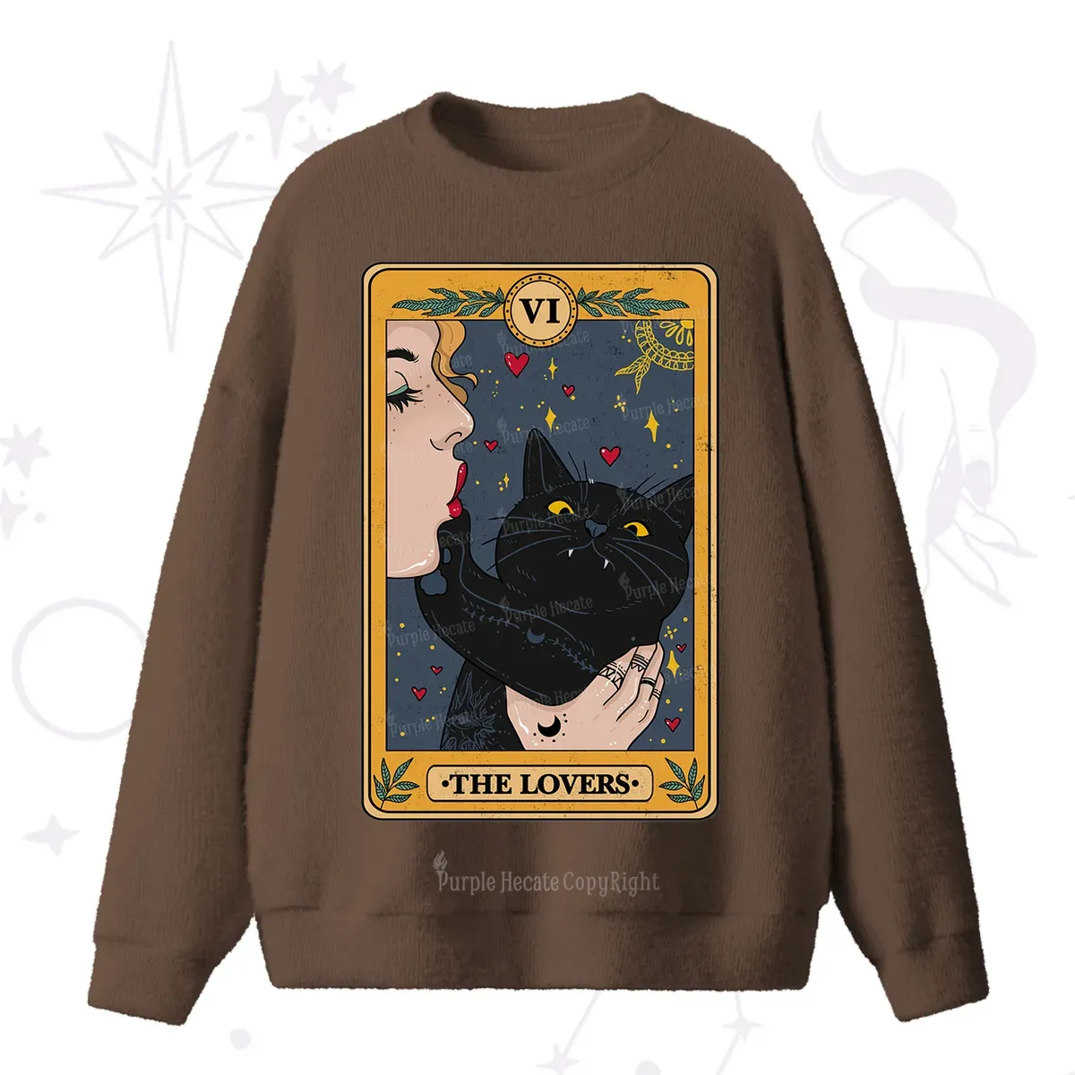 Purplehecate The Lovers Cat Tarot Fuzzy Ugly Sweater