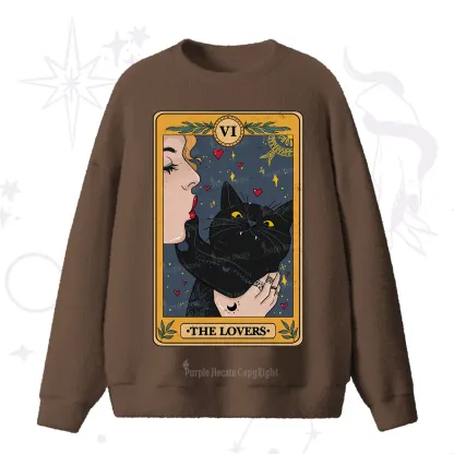 Purplehecate The Lovers Cat Tarot Fuzzy Ugly Sweater