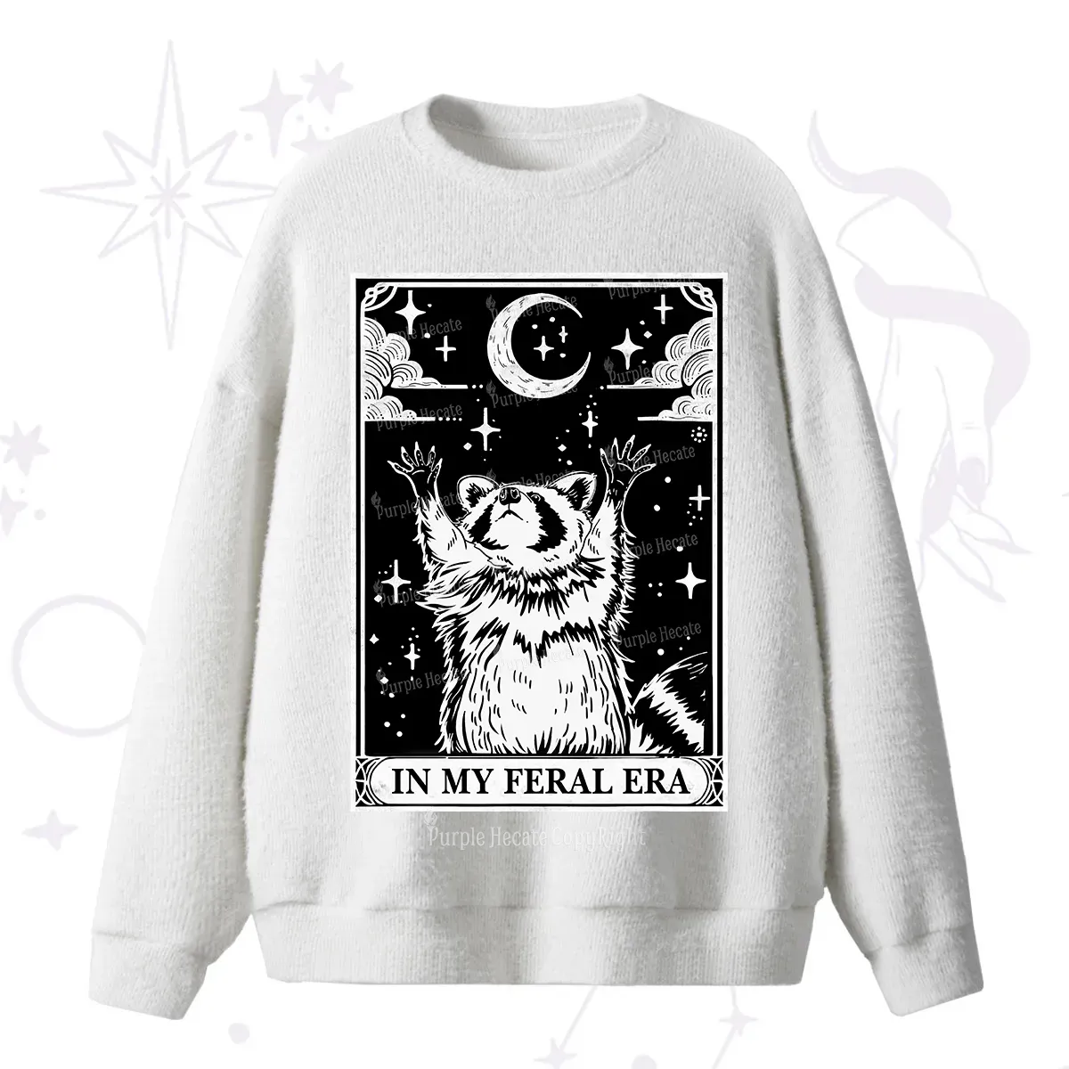 Purplehecate The In My Feral Era Oracle Card Fuzzy Ugly Sweater