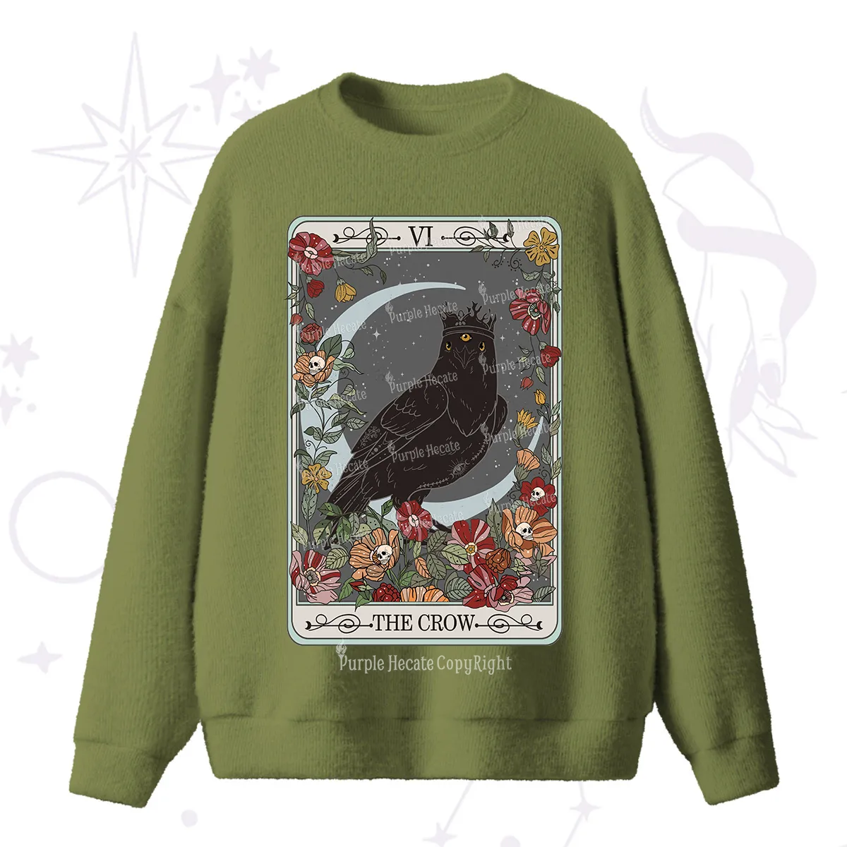 Purplehecate The Crow Tarot Card Fuzzy Ugly Sweater