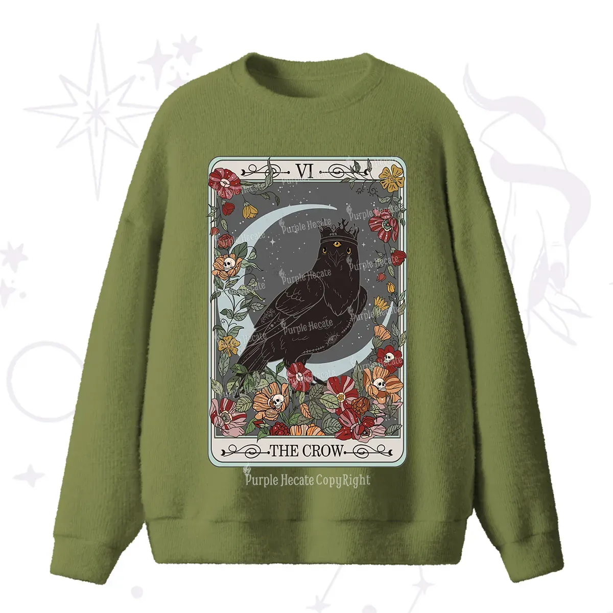 Purplehecate The Crow Tarot Card Fuzzy Ugly Sweater