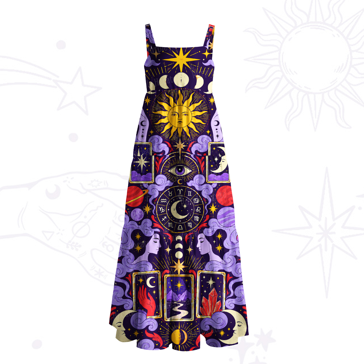 Purplehecate Celestial Tarot Astrology Wide Straps Maxi Dress