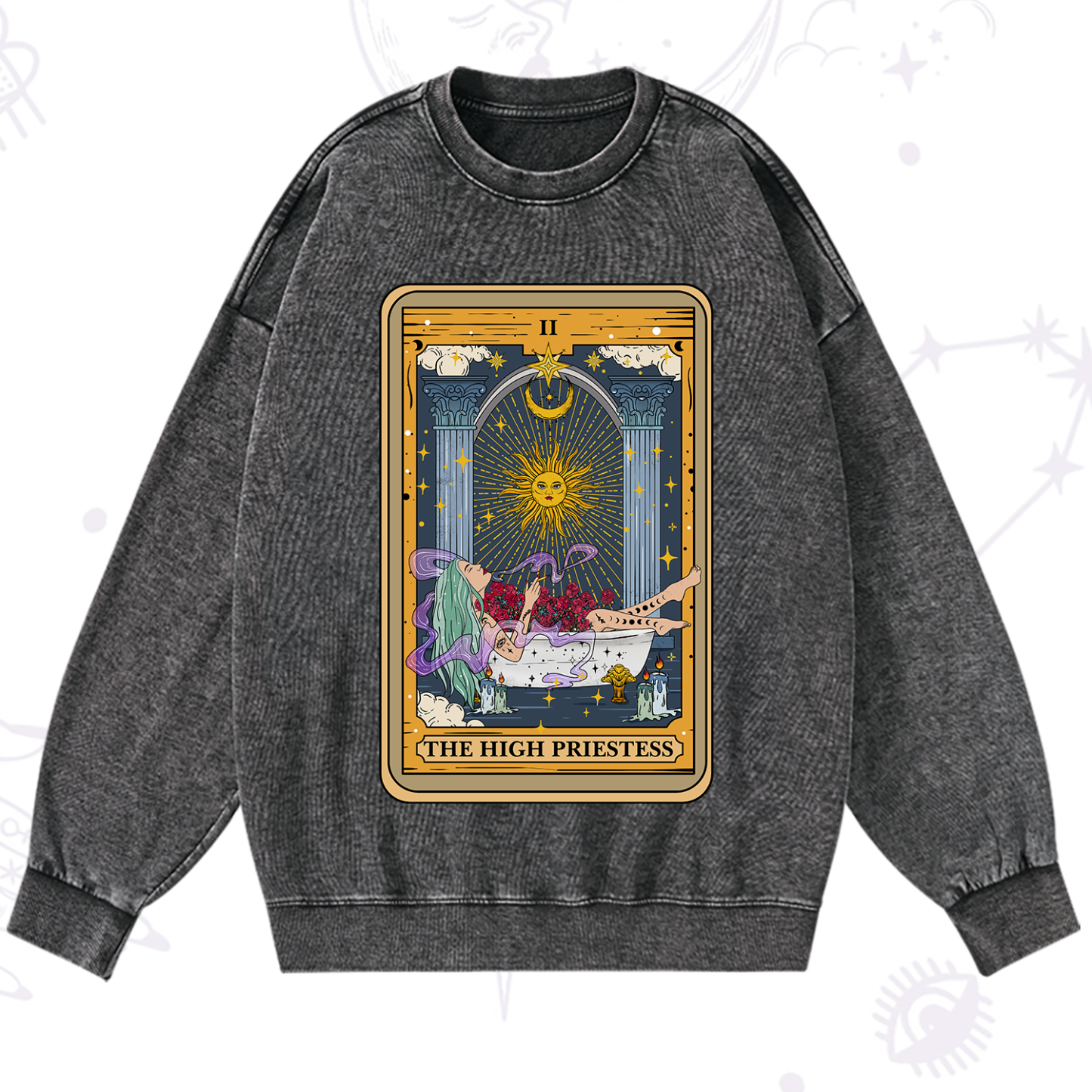 Magic Purplehecate The High Priestess Tarot Card Washed Sweatshirt