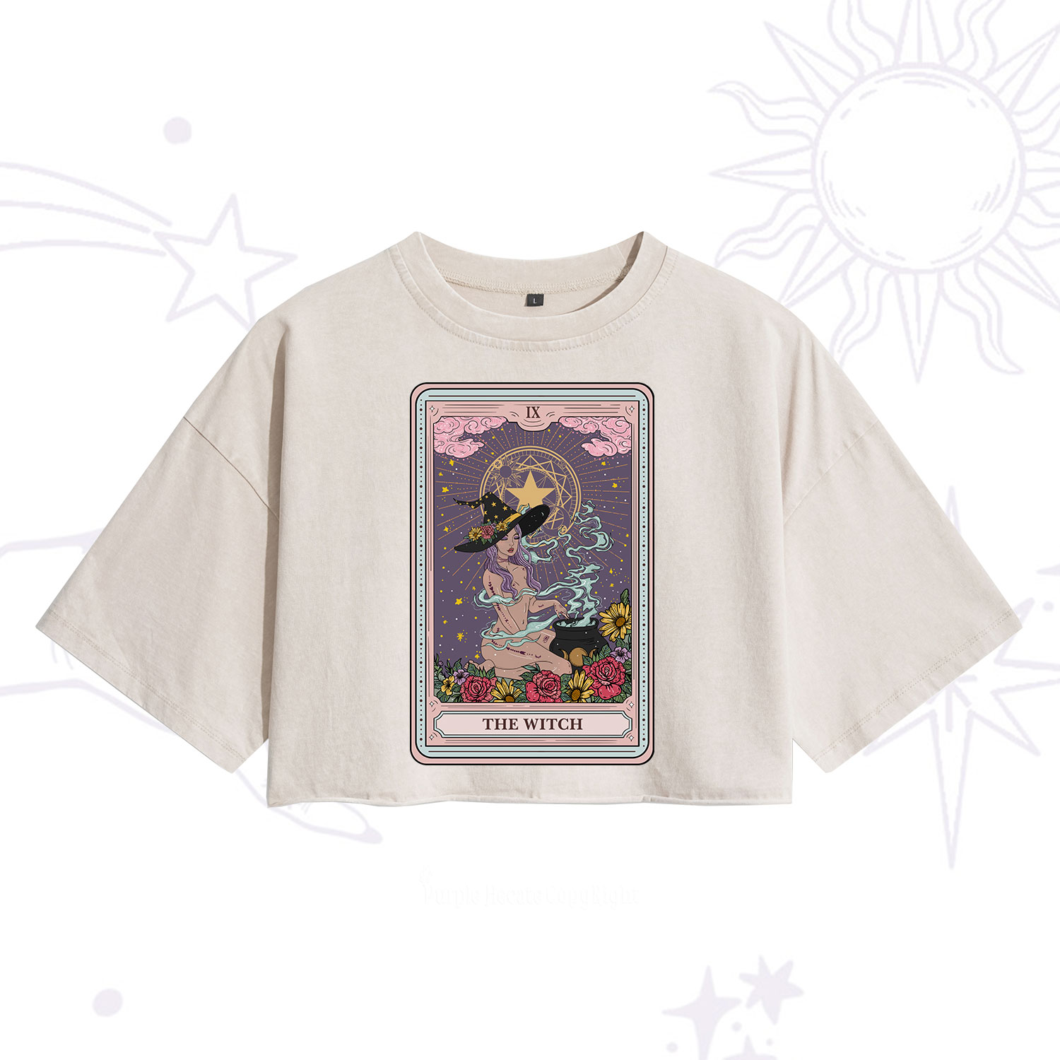 Purplehecate The Witch Tarot Washed Cropped T-Shirt