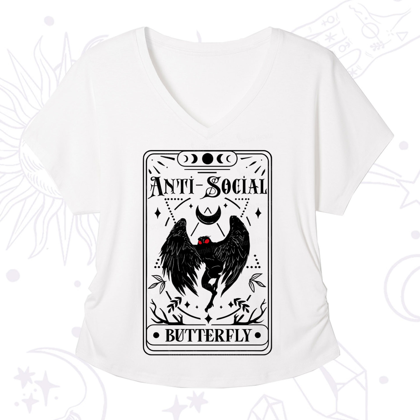 Purplehecate The Antisocial Butterfly Oracle Card V-Neck T-Shirt