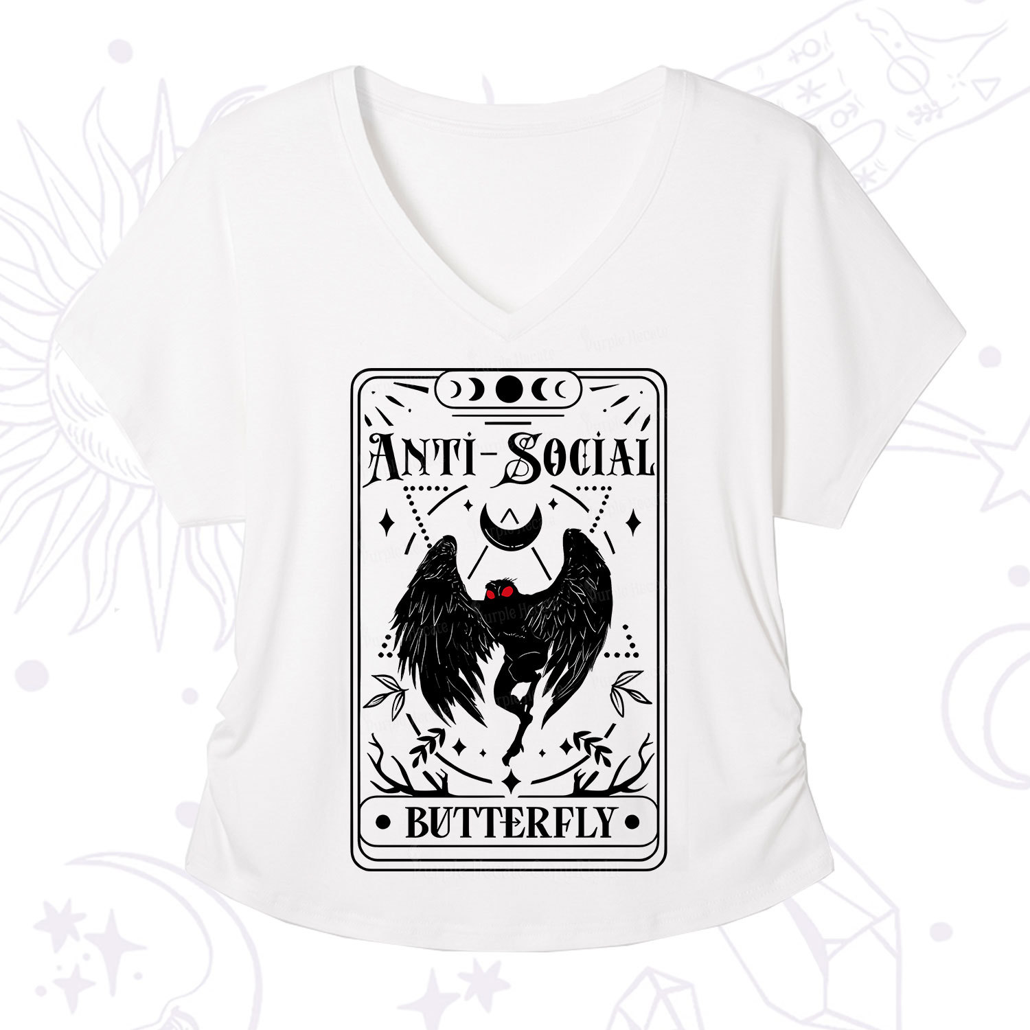 Purplehecate The Antisocial Butterfly Oracle Card V-Neck T-Shirt