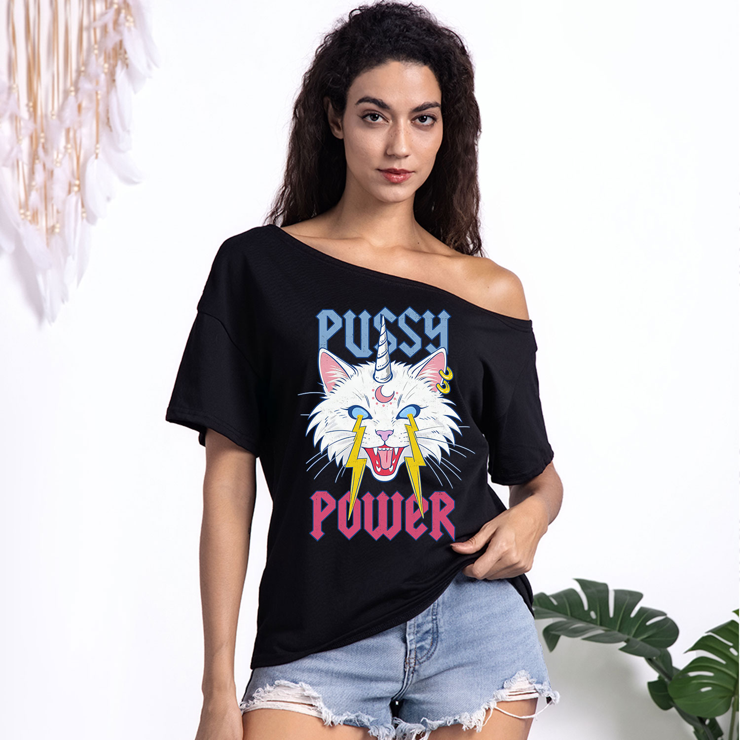 Purplehecate Pussy Power One Shoulder T-Shirt