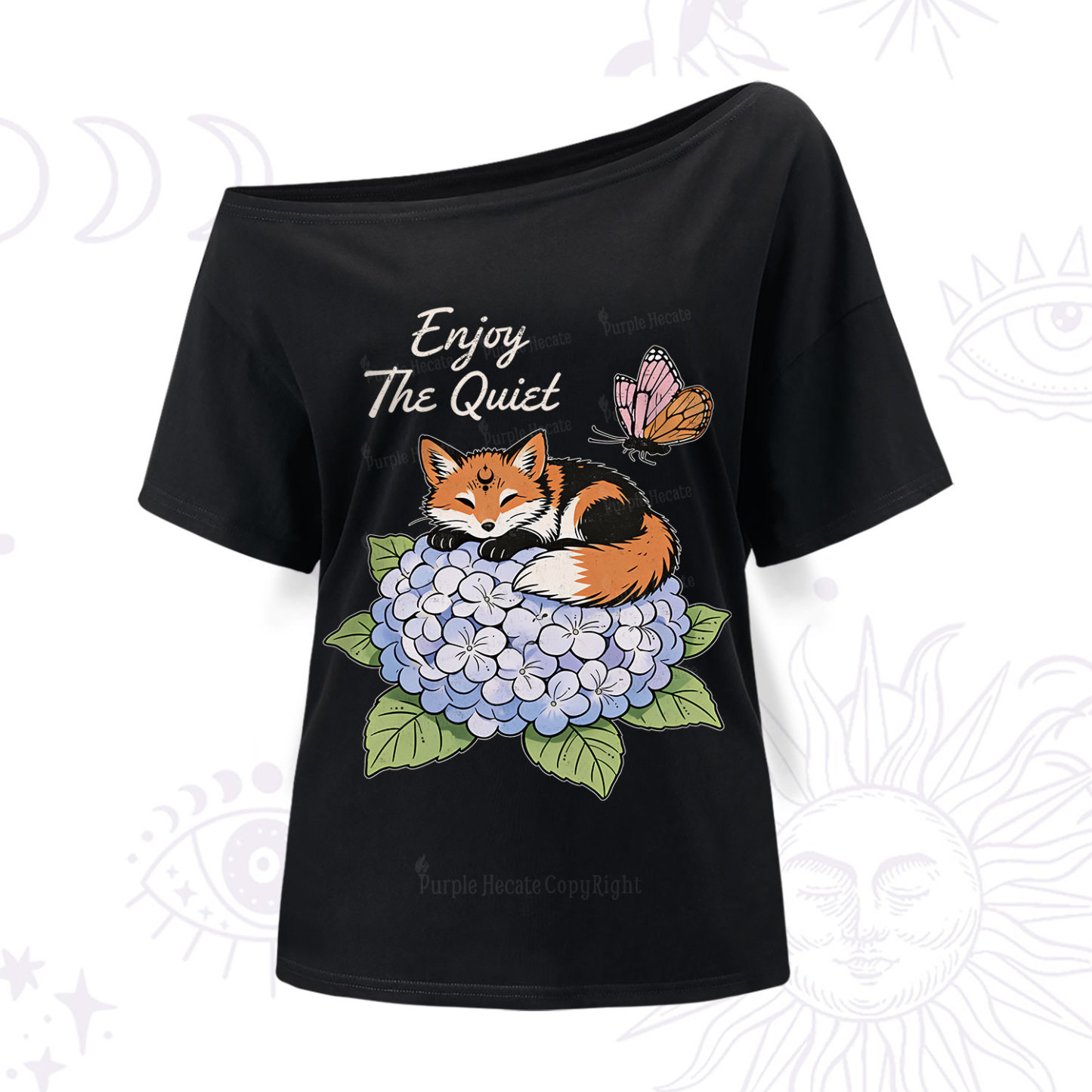 Purplehecate Enjoy The Quiet Fox One Shoulder T-Shir