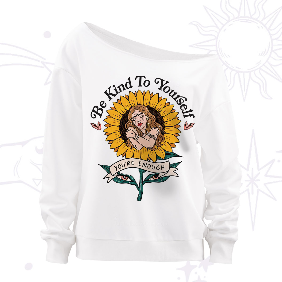 Purplehecate Be Kind To Yourself Off The Shoulder Sweatshirt