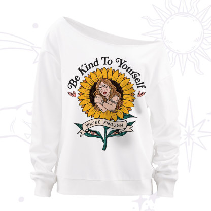 Purplehecate Be Kind To Yourself Off The Shoulder Sweatshirt