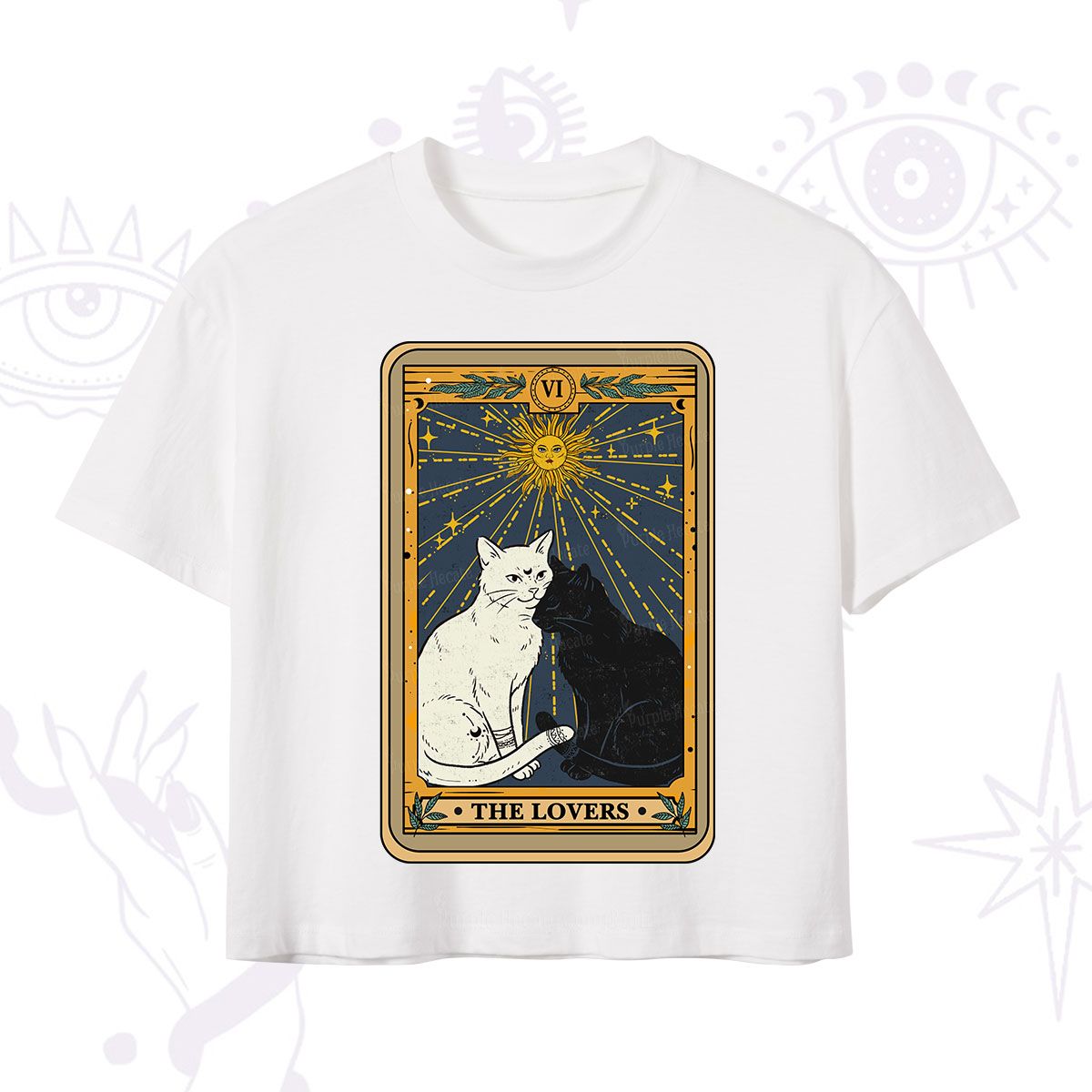 Purplehecate The Lovers Cat Tarot Card Crop T-Shirt