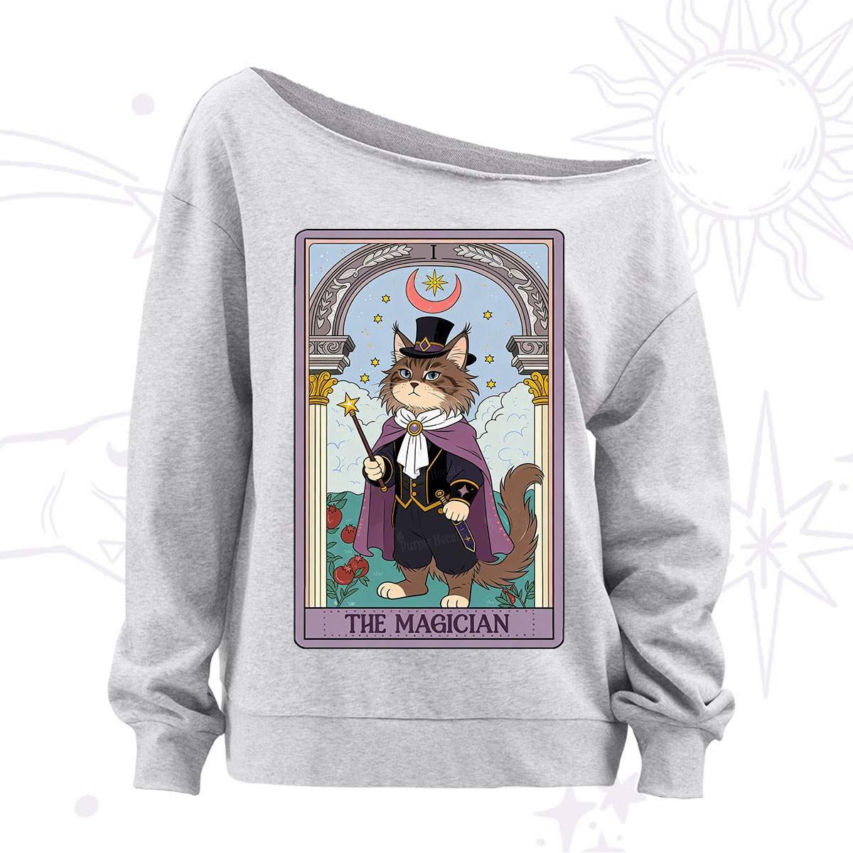 Purplehecate The Magician Cat Tarot Off The Shoulder Sweatshirt