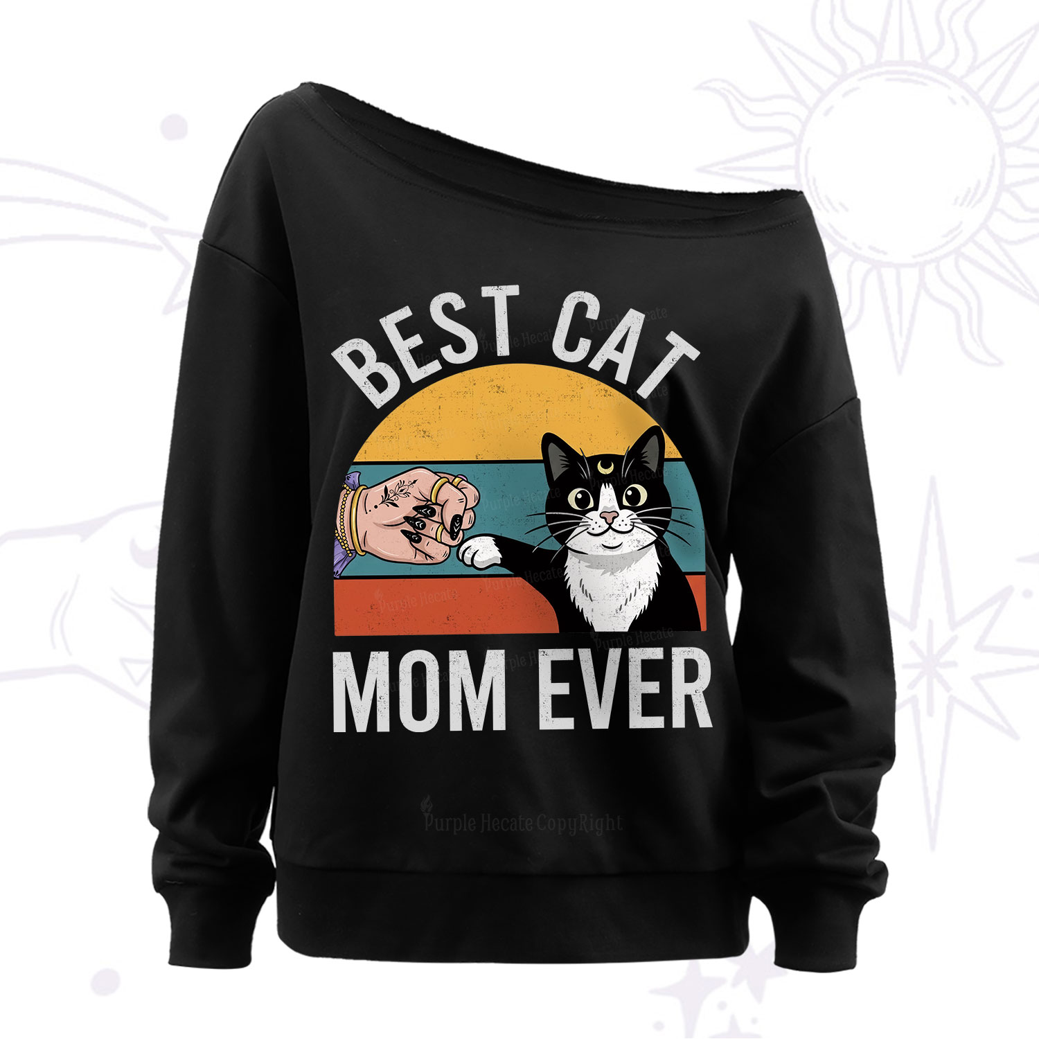 Purplehecate Best Cat Mom Ever Off The Shoulder Sweatshirt