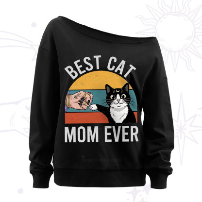 Purplehecate Best Cat Mom Ever Off The Shoulder Sweatshirt