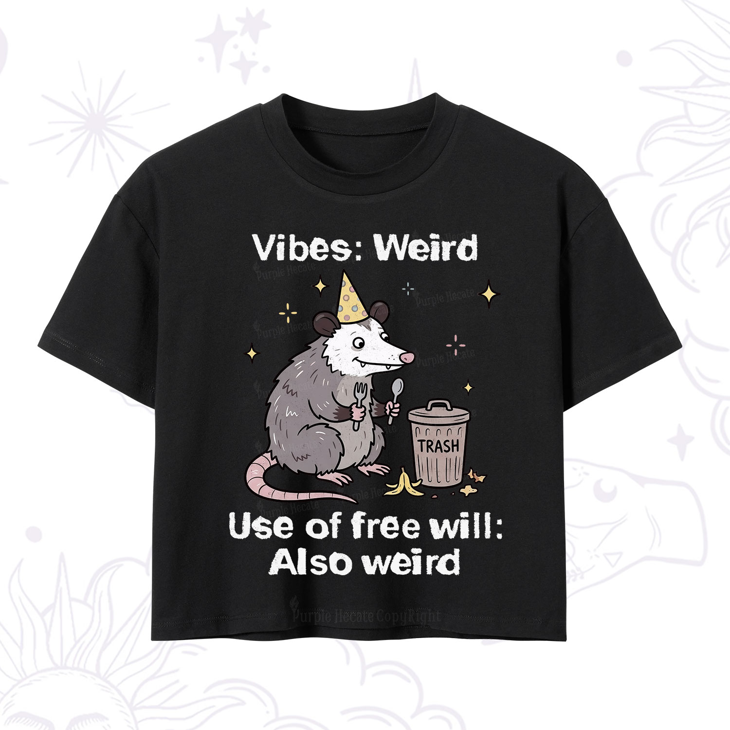 Purplehecate Weird Vibes Only Opossum Crop T-Shirt