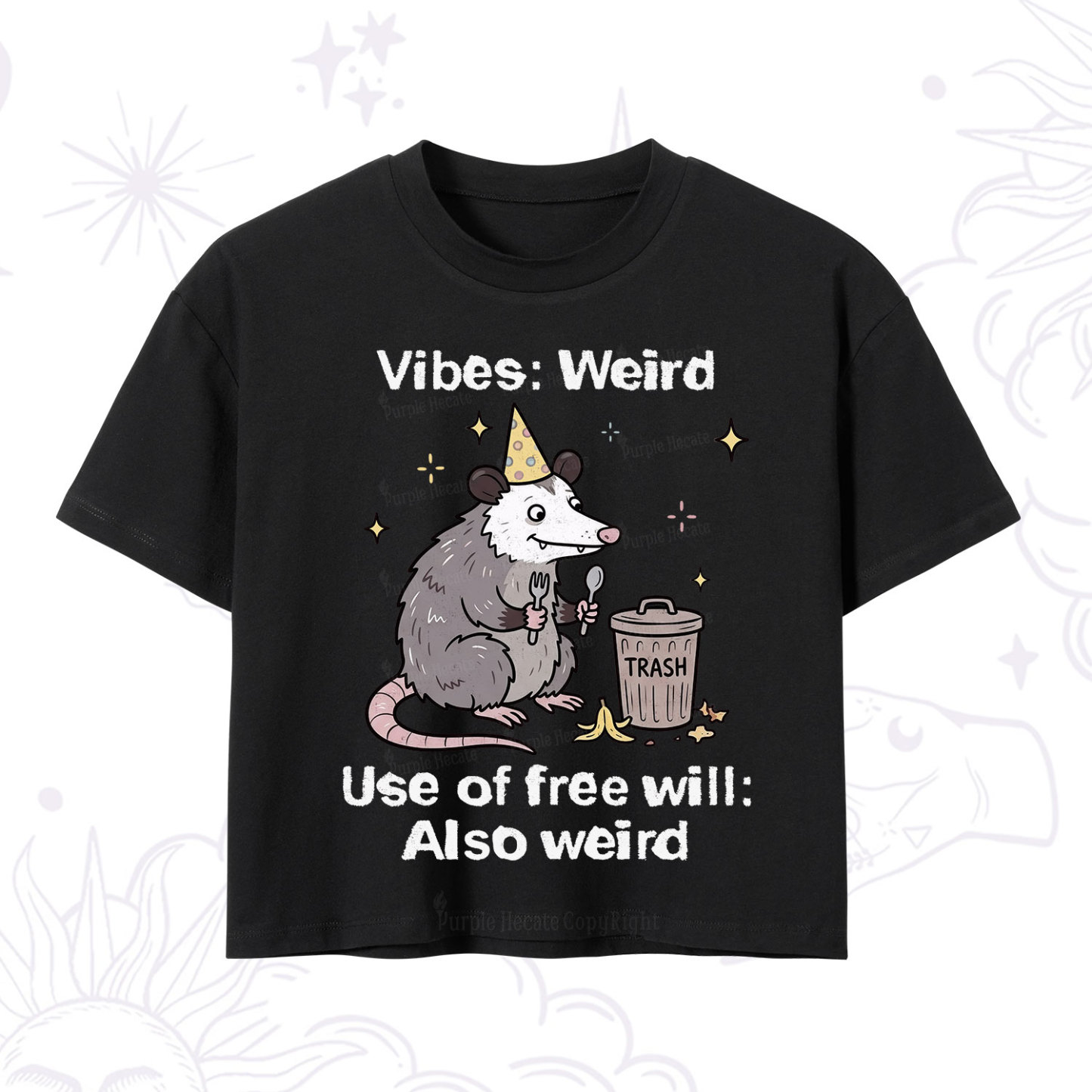 Purplehecate Weird Vibes Only Opossum Crop T-Shirt